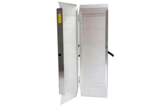 American Access - Sidekick Portable Aluminum Folding Wheelchair Van Ramp - standing up folded with a white background