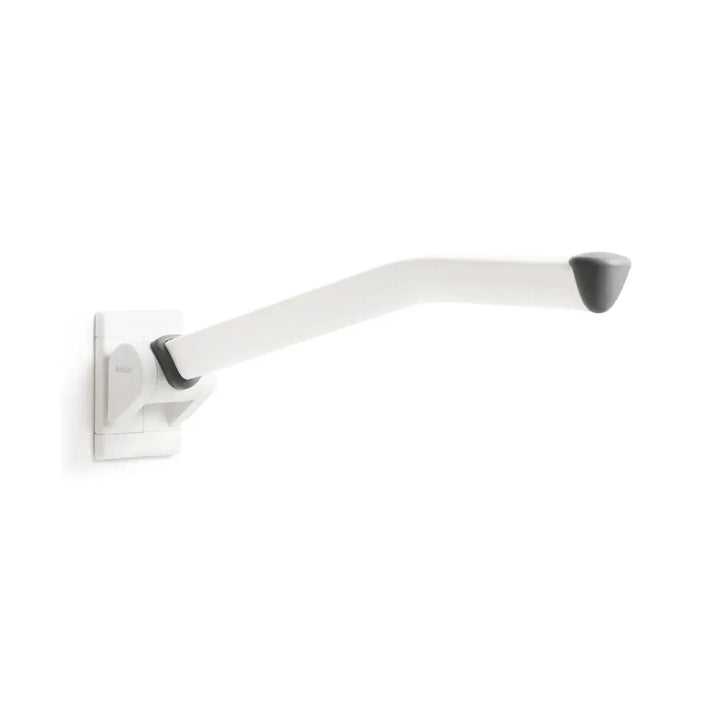 White shower arm with gray end on a white background