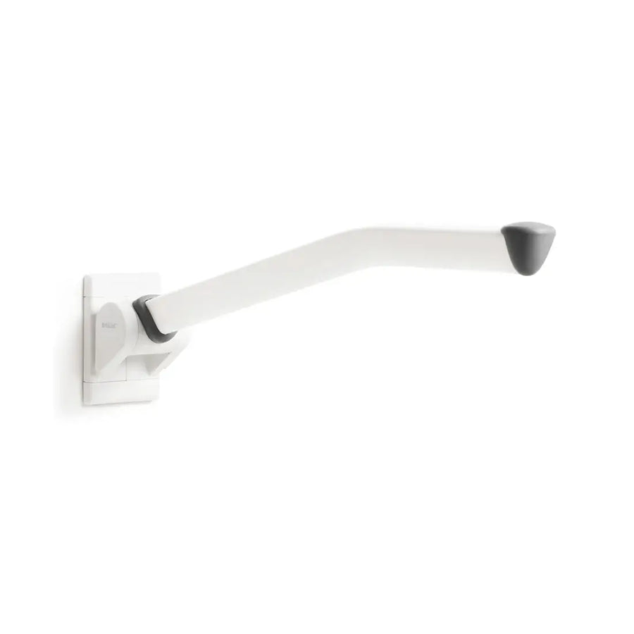 White shower arm with gray end on a white background