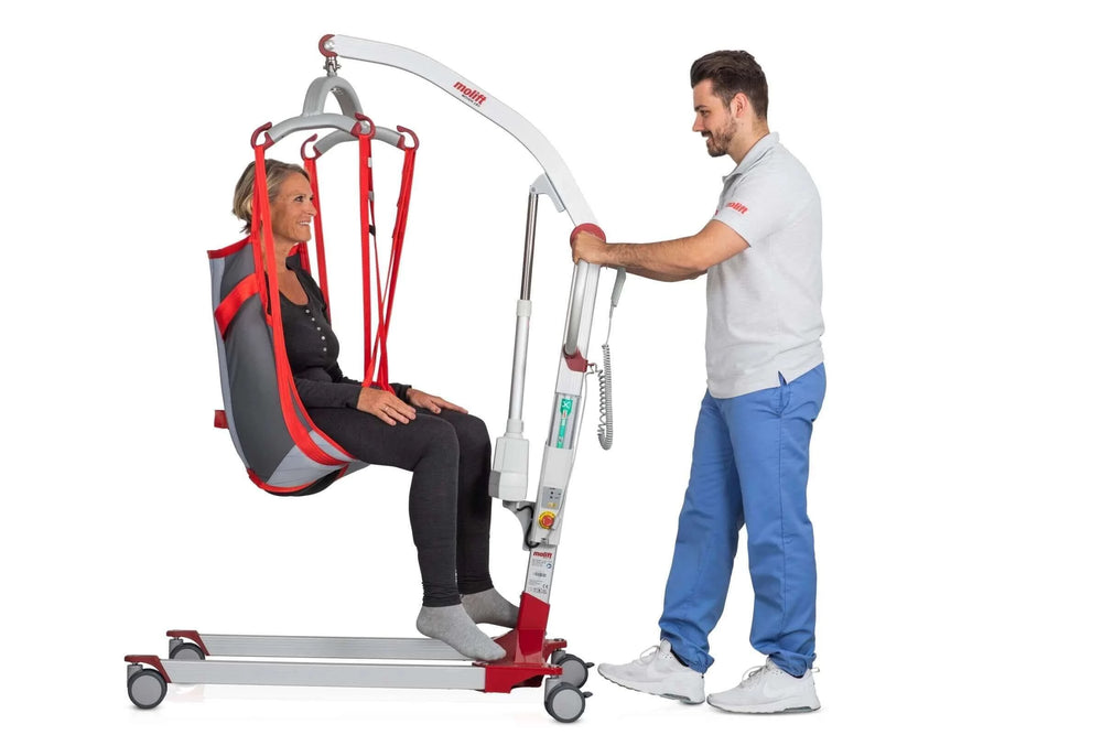 Molift - Mover 180 Mobile Patient Lift - patient being helped by nurse with white background