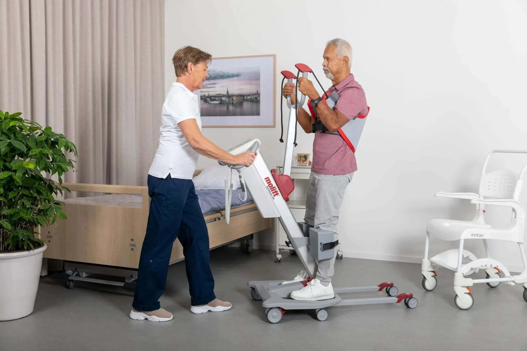 Molift - RgoSling StandUp Padded Sling being used by a patient and his nurse