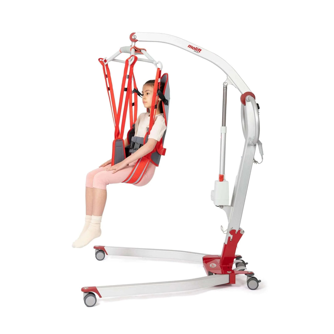 Molift - RgoSling Toilet HighBack Padded Patient Sling being used by a patient in a portable lift
