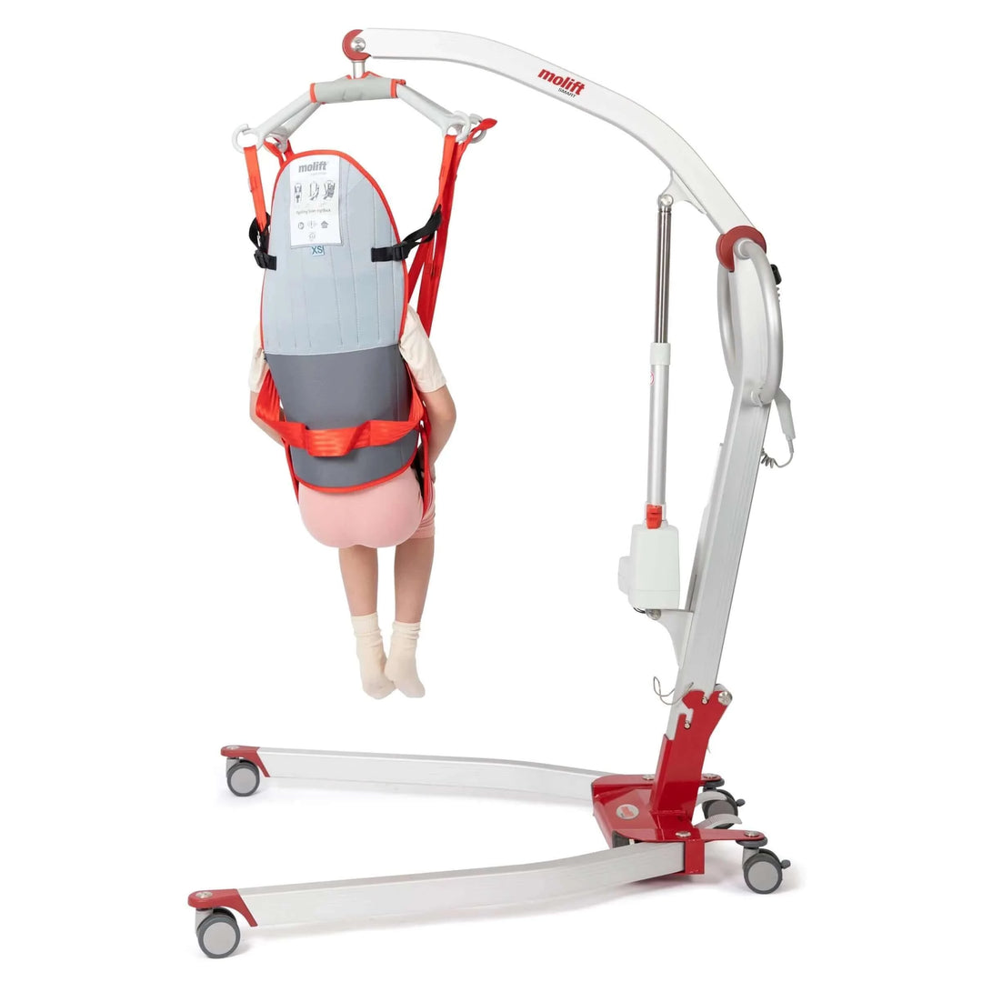 Molift - RgoSling Toilet HighBack Padded Patient Sling being used by a patient in a portable lift