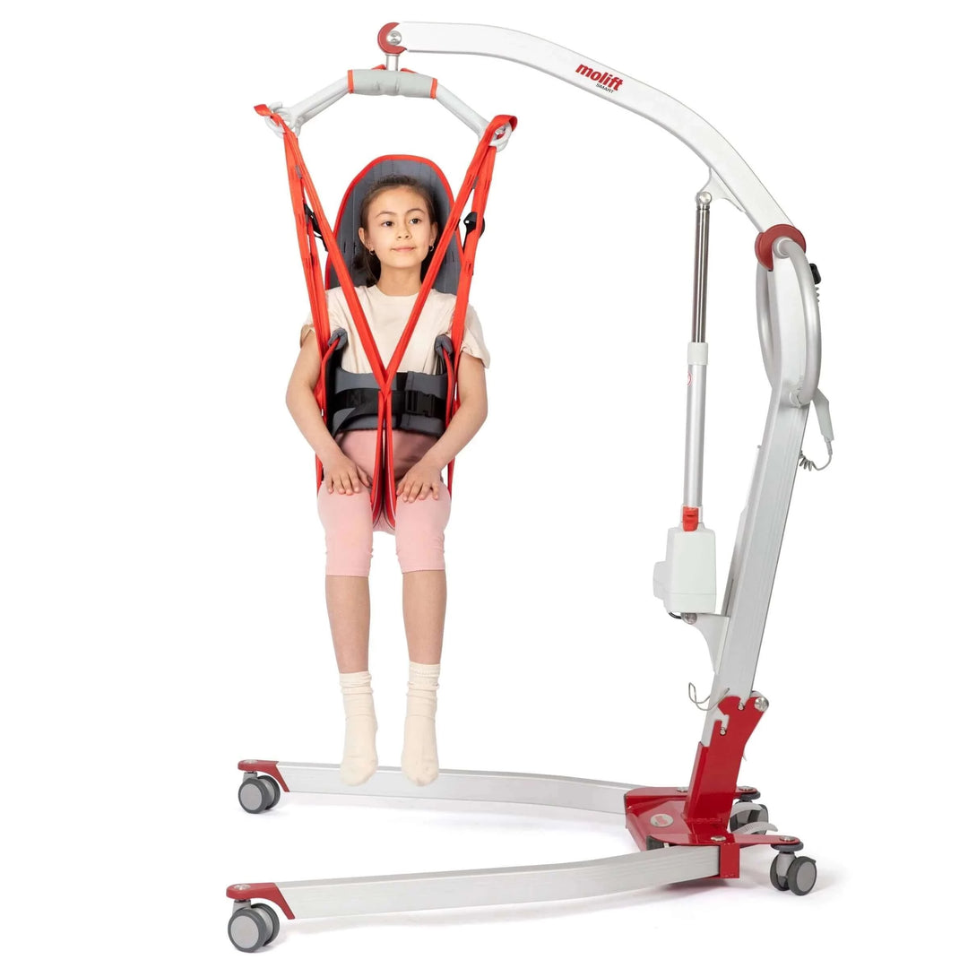 Molift - RgoSling Toilet HighBack Padded Patient Sling being used by a patient in a portable lift