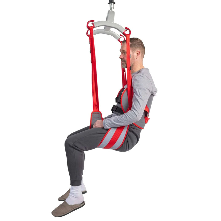 Molift - RgoSling Toilet LowBack Padded Patient Sling being used by a patient side view