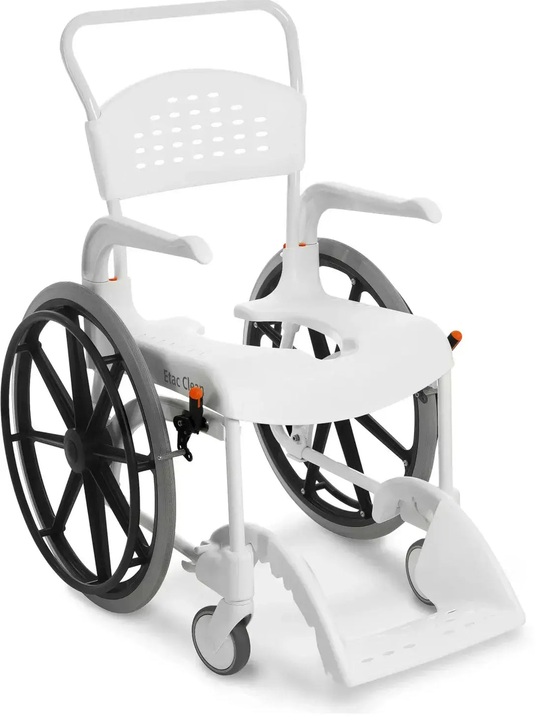 White shower chair with wheels on a white background