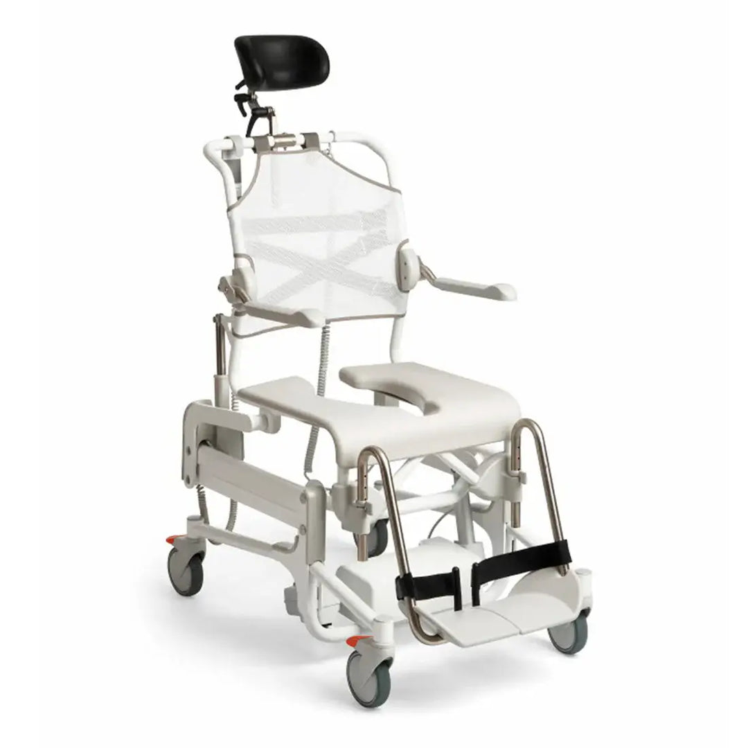 Medical shower chair with adjustable height on a white background