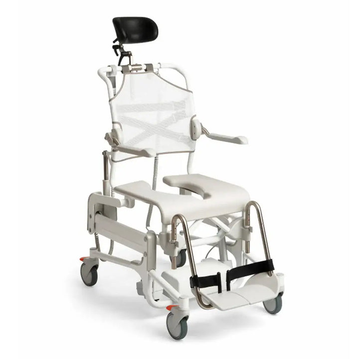 Medical shower chair with adjustable height on a white background
