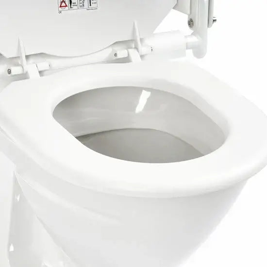 White toilet seat with hinges on a white background