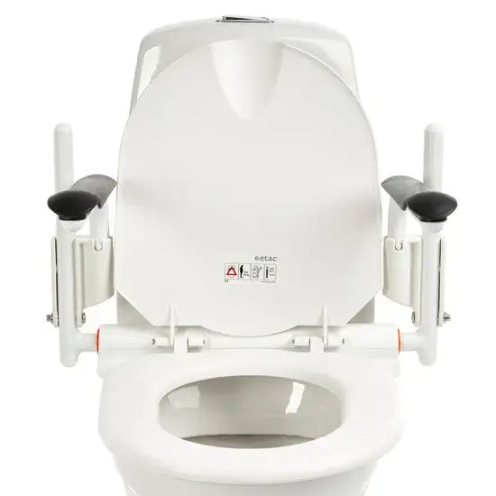 White toilet seat with adjustable backrest on a white background