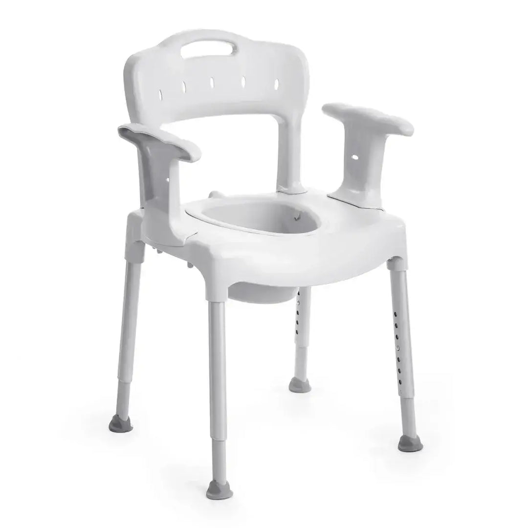 White and gray shower chair with seat on a white background