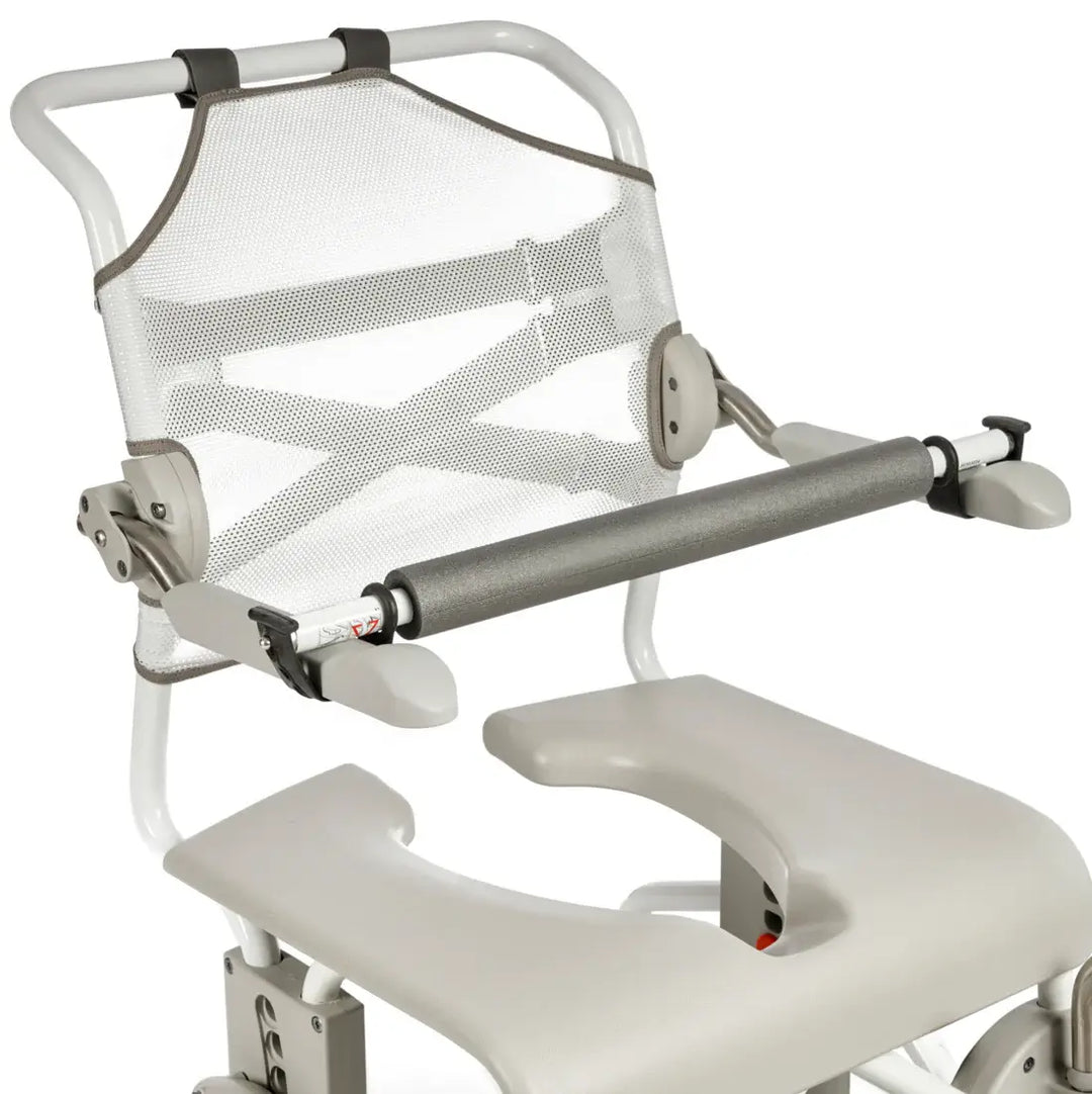 White ergonomic chair with mesh backrest and armrests on a white background