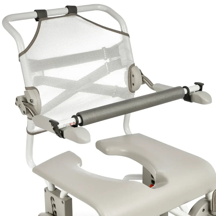 White ergonomic chair with mesh backrest and armrests on a white background
