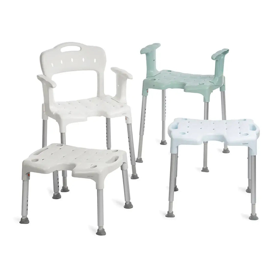 etac swift shower stool/chair from reliable ramps showing 4 variations