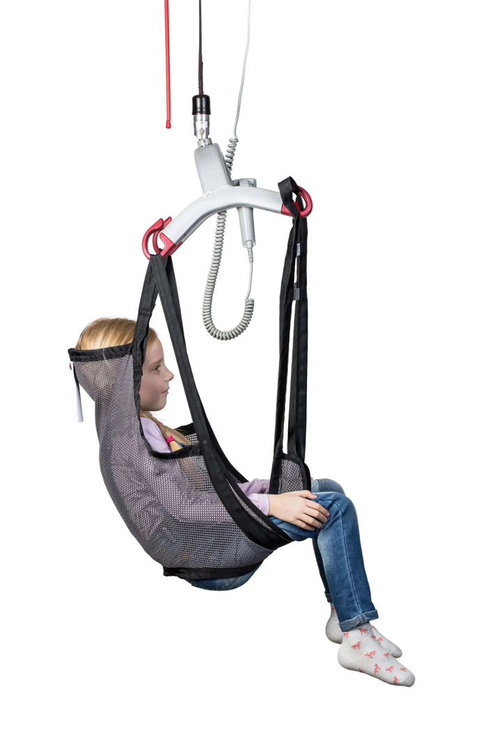 Molift - RgoSling Shadow HighBack Net Sling being used by a patient side view