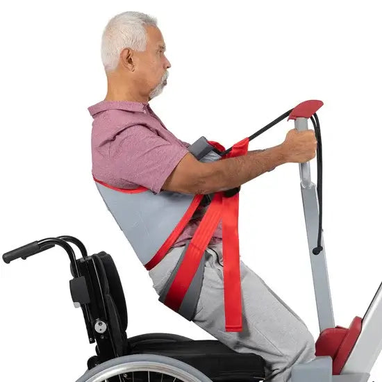 molift rgosling stand up sling showing the extra support on reliable ramps