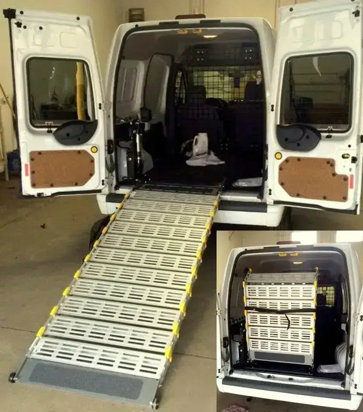 Roll-A-Ramp manual van ramp from Reliable Ramps showing it rolled out and folded up