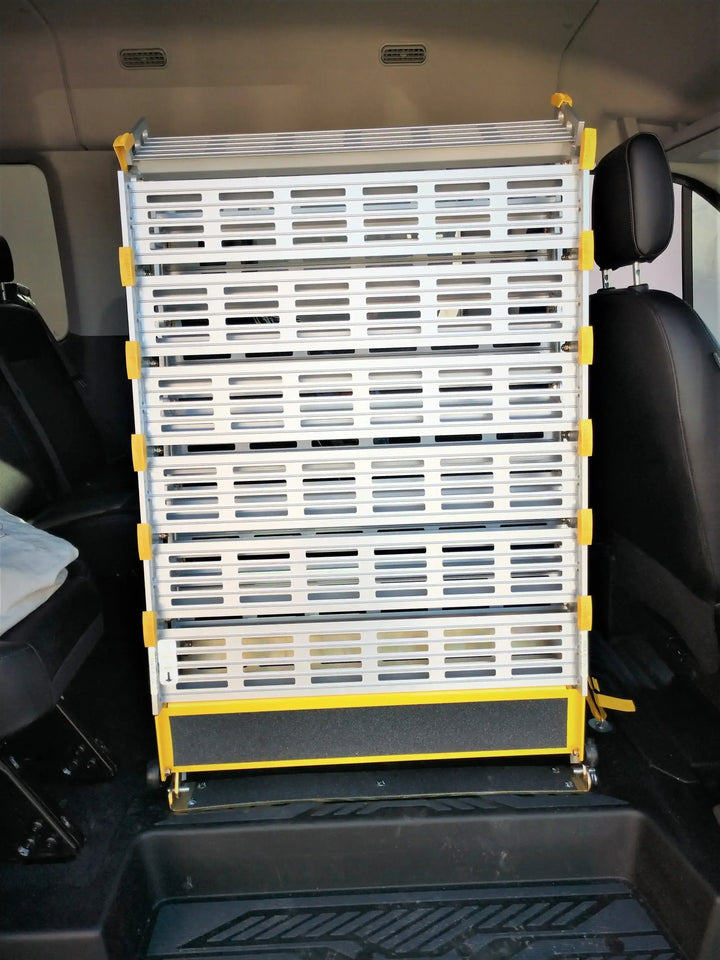 Roll-A-Ramp manual van ramp from Reliable Ramps zoomed in view of it installed in a van