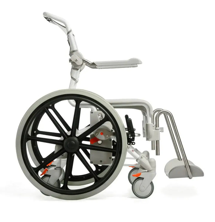 Wheelchair with black wheels on a white background