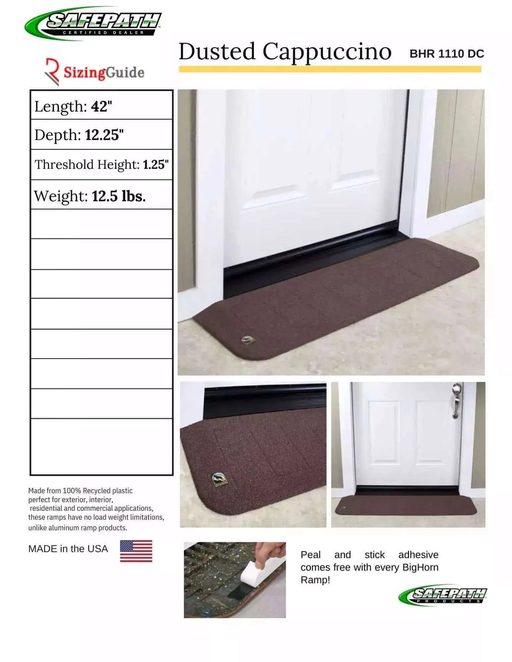 SafePath - BigHorn Plastic Polymer Threshold Ramp - Dusted Cappuccino