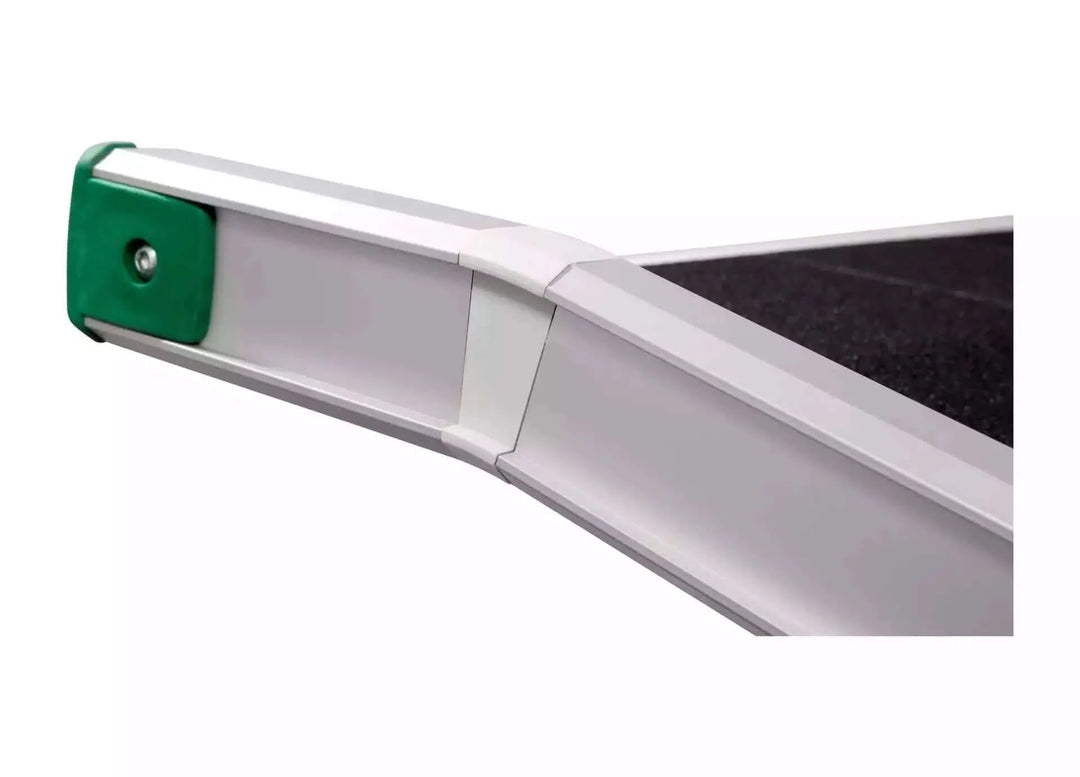 Guldmann - Stepless Wide Folding Portable Wheelchair Ramp zoomed in view of one end of it with white background