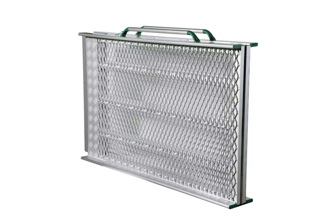 Guldmann - Stepless Wide Folding Pro Portable Wheelchair Ramp folded up with white background