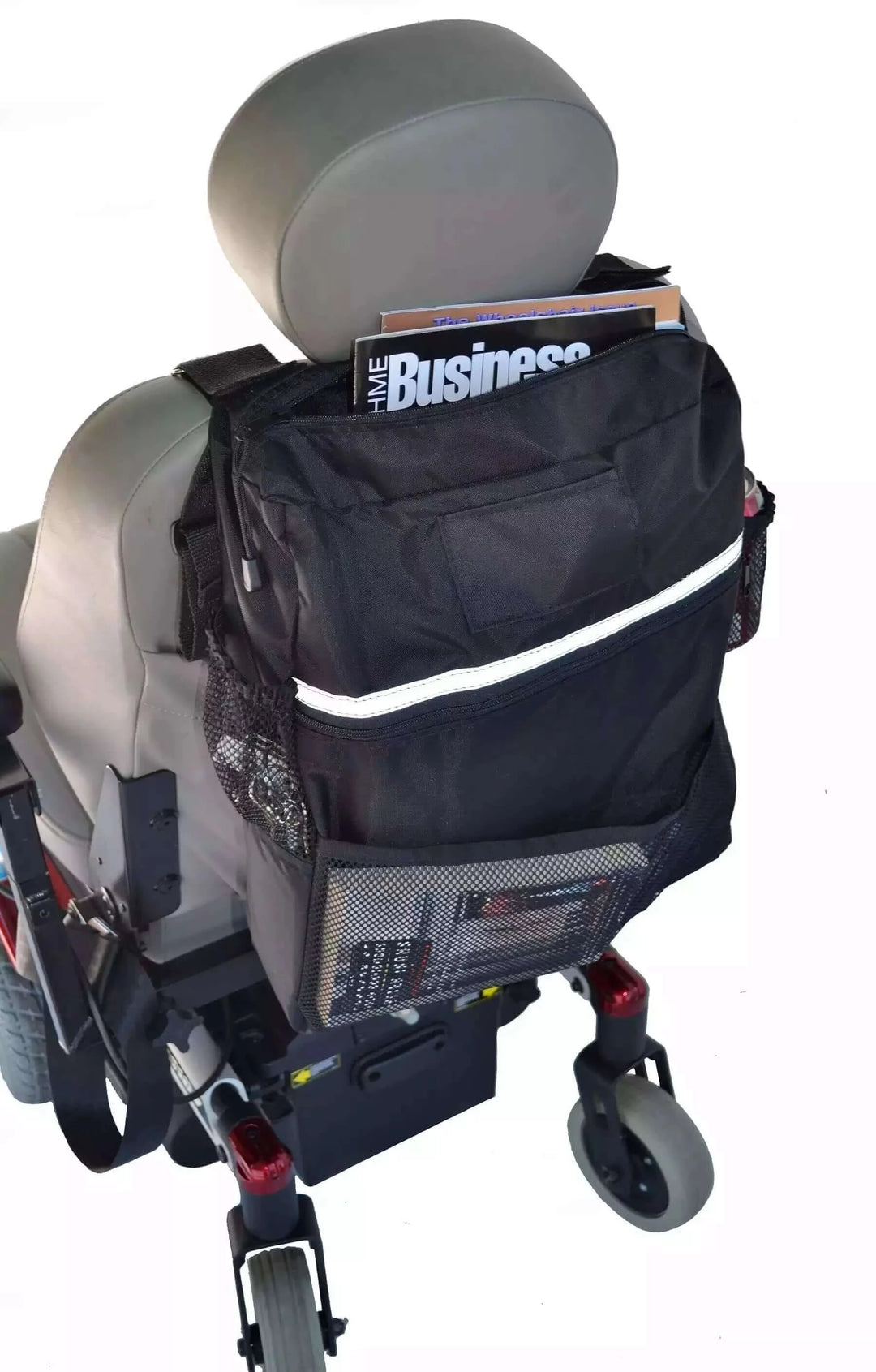 Diestco - Deluxe Seatback Bag for Mobility Equipment on scooter with white background