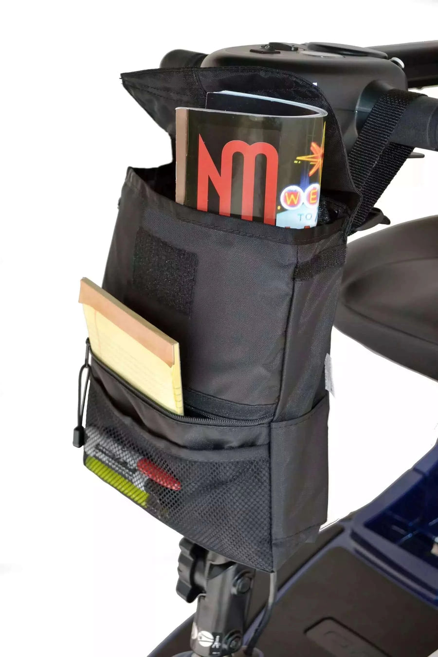 Diestco - Deluxe Tiller Bag for Mobility Equipment on scooter with white background