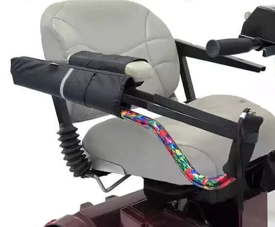 Diestco - Horizontal Cane Holder for Armrest on a power scooter with white background