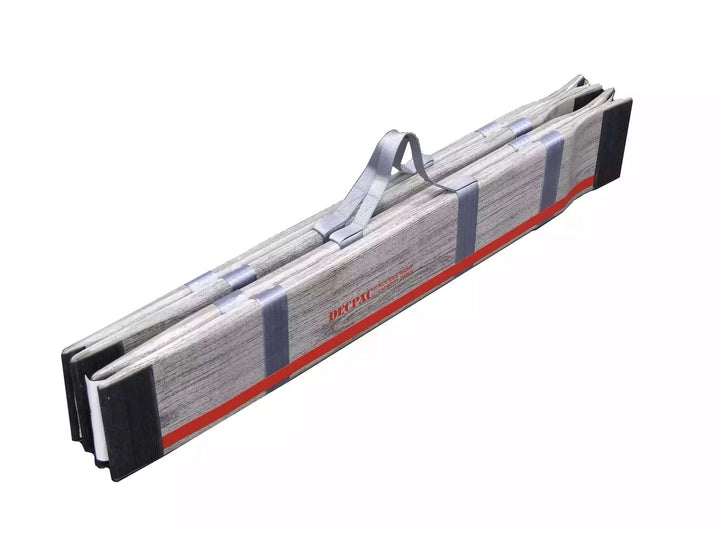 DECPAC - Fiberglass Portable Wheelchair Van Ramp + Edge Barrier - 6'6" - folded up with a white background