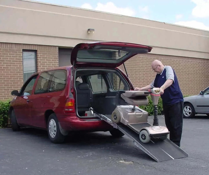 PVI - Van Ramp Adapter for Multi-Fold Rear Door Mountable Van Wheelchair Ramp - man using ramp with his van and wheelchair
