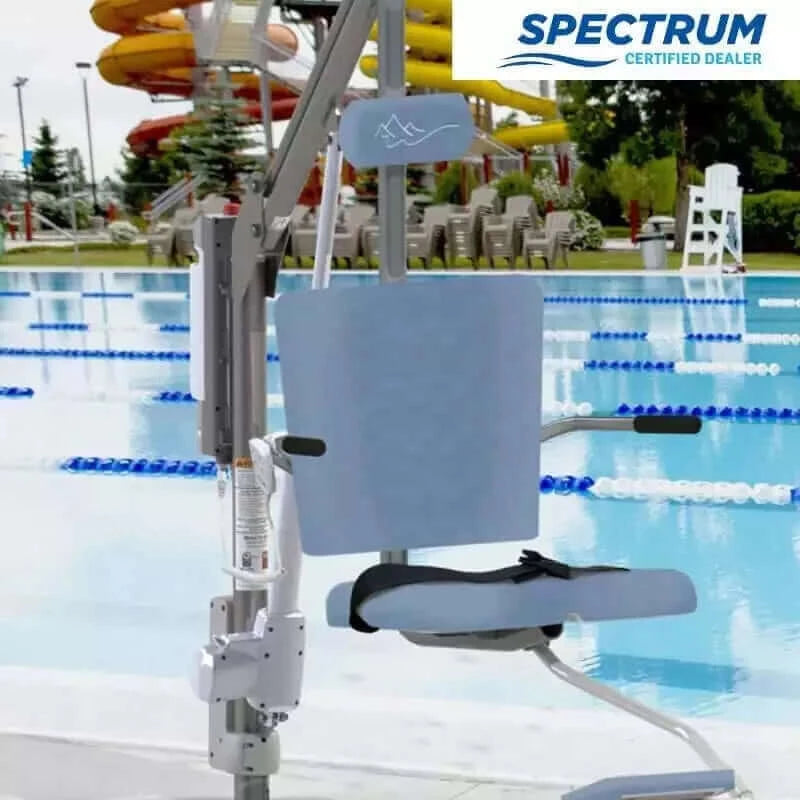 Spectrum Aquatics - Motion Trek BP 400 Deluxe Lift with Anchor installed next to an in ground pool