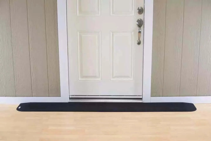 SafePath - EZ Edge Transition Rubber Threshold Ramp - 82" Width being used in front of a white door