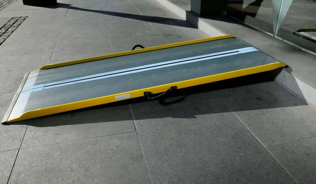 Guldmann - Stepless Single Folding Lite Wheelchair Ramp set up outside