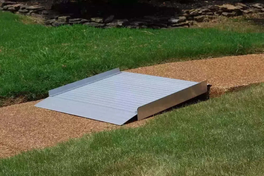 American Access - Sidekick Portable Solid Aluminum Wheelchair Ramp - ramp sitting on a walkway