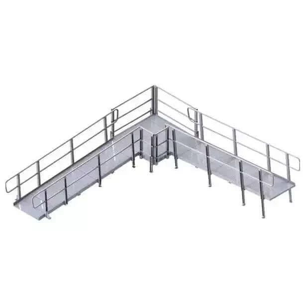 PVI - Modular Platform - XP Aluminum Wheelchair Ramp with Handrails 90 degree design with white background