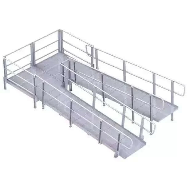 PVI - Modular Platform - XP Aluminum Wheelchair Ramp with Handrails switchback design with white background