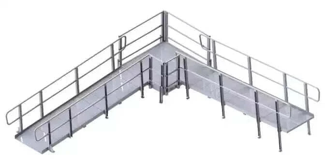 PVI - Modular Platform - XP Aluminum Wheelchair Ramp with Handrails 90 degree design with white background