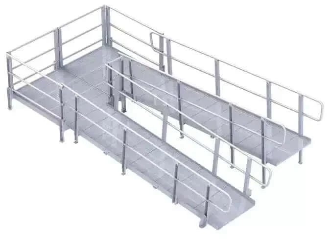 PVI - Modular Platform - XP Aluminum Wheelchair Ramp with Handrails switchback design with white background