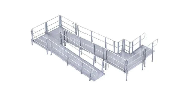PVI - XP Aluminum Modular Wheelchair Ramp with Handrails switchback design with a white background