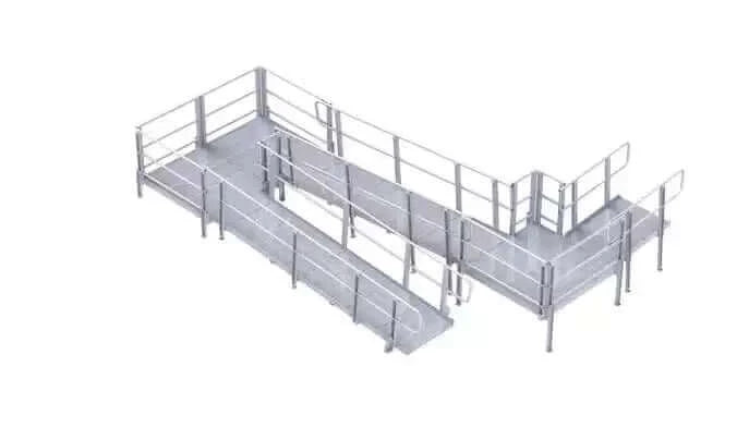 PVI - Modular Platform - XP Aluminum Wheelchair Ramp with Handrails switchback design with white background