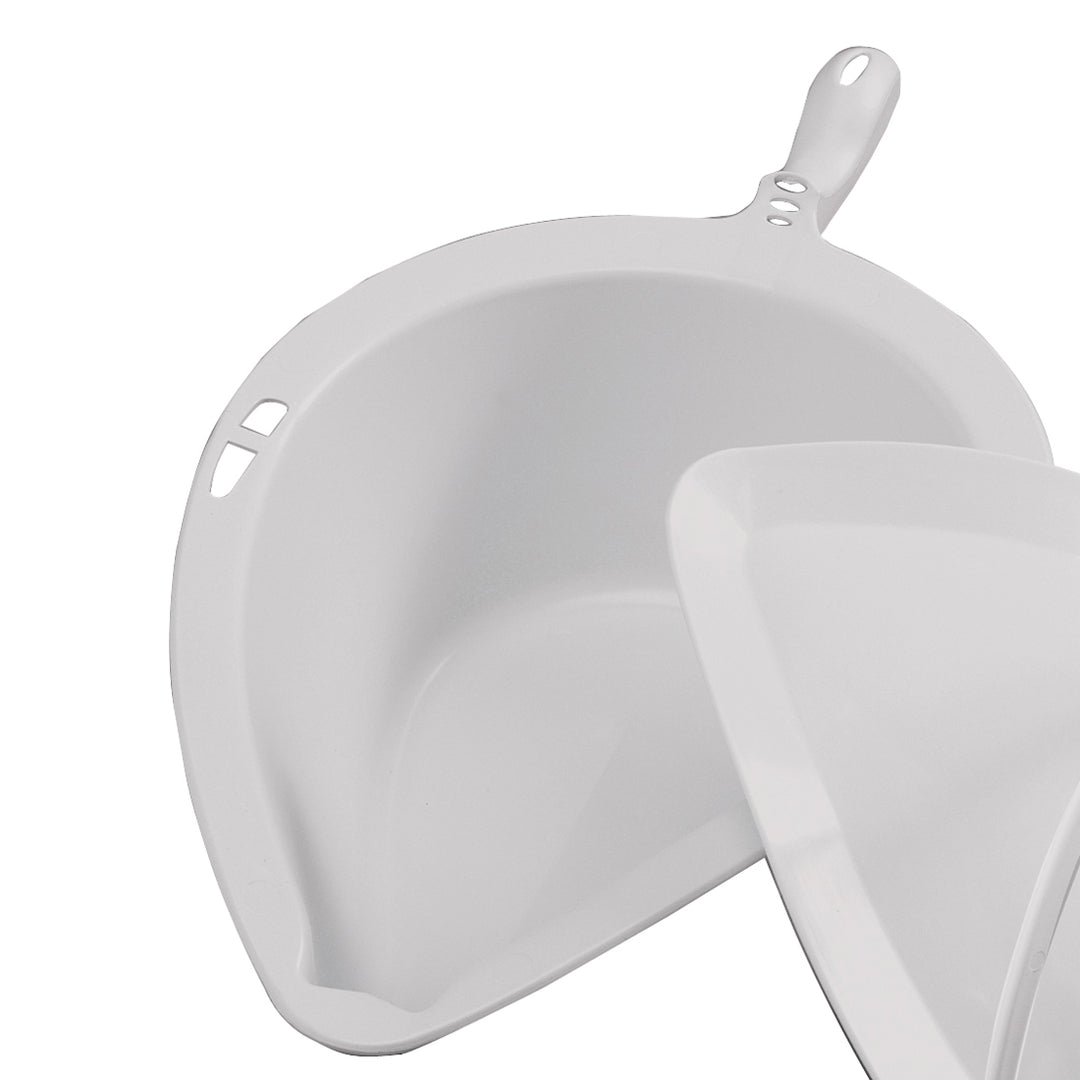 White plastic basin with handle on a white background