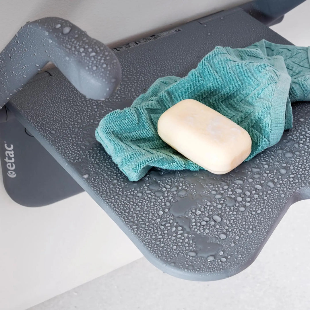ETAC relax shower seat zoomed in view with soap on it