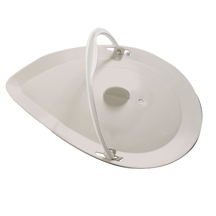 White plastic lid with a handle on a white background