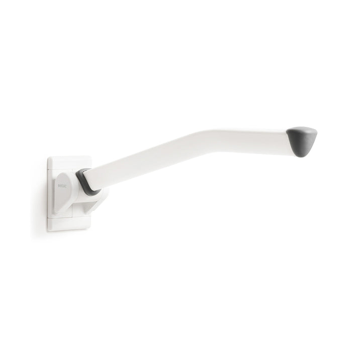 White shower arm with gray end on a white background
