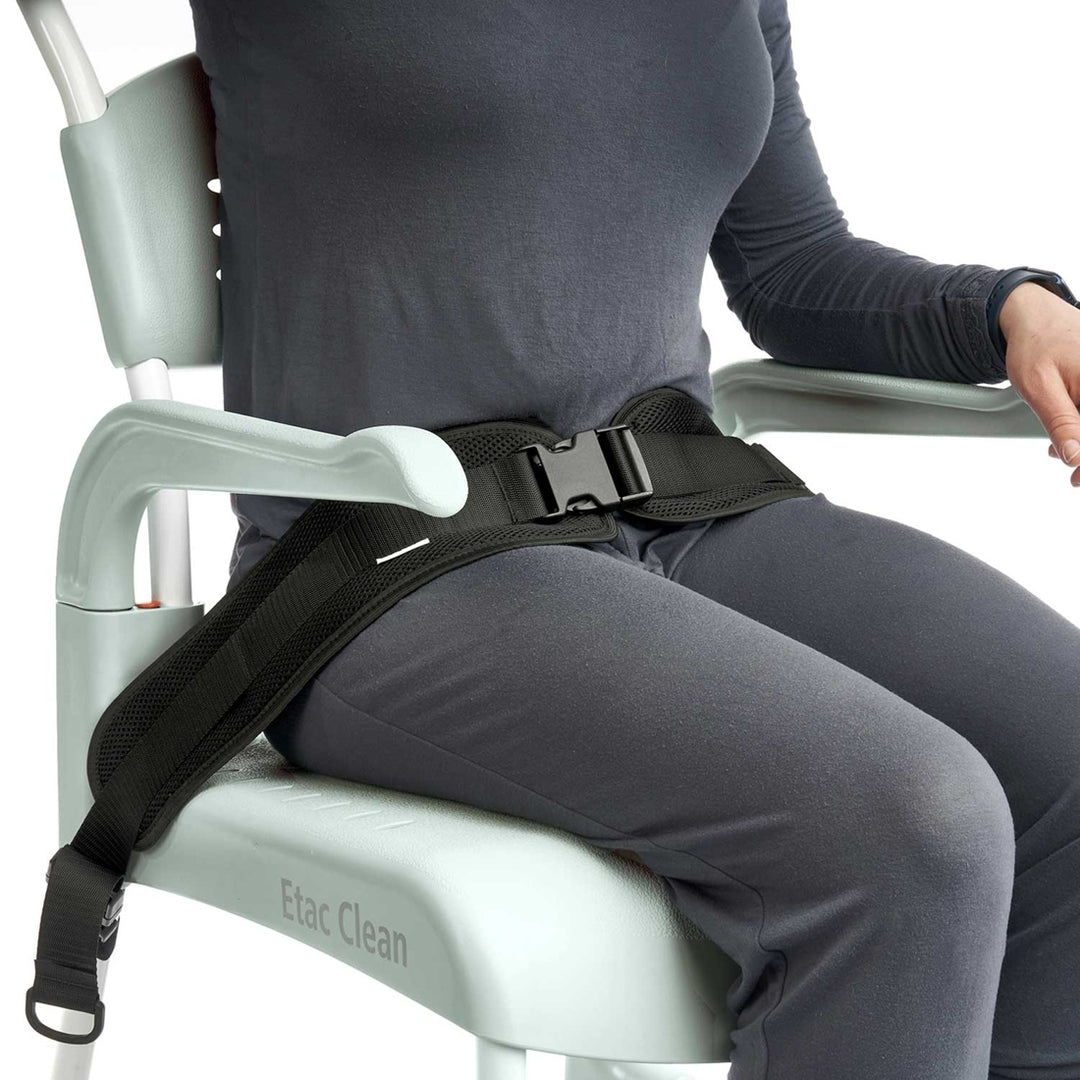 Hip belt / chest belt upholstered on lady with grey outfit on