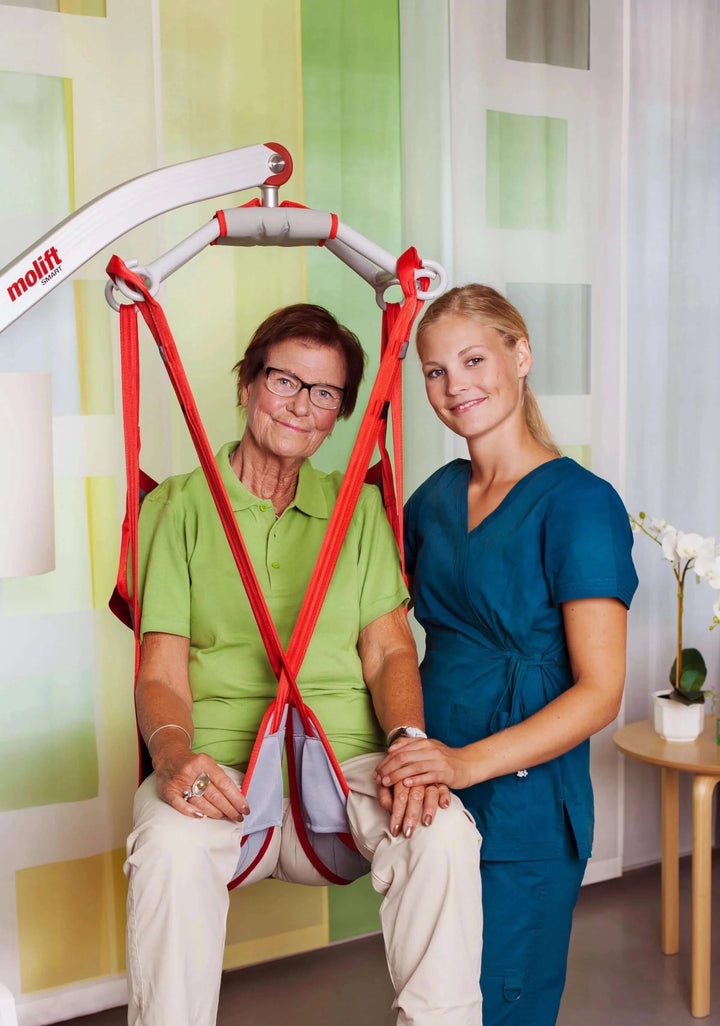 Molift - RgoSling MediumBack Padded Patient Sling being used by a patient and their nurse