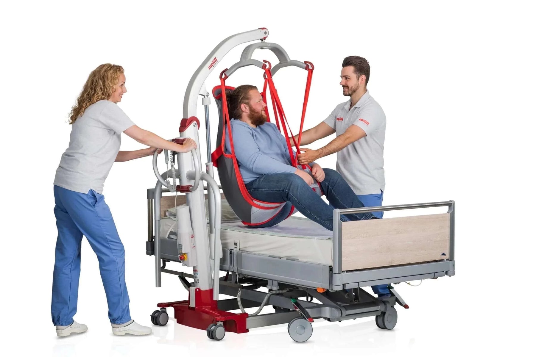 Molift - Mover 300 Mobile Patient Lift showing bariatric patient with two nurses
