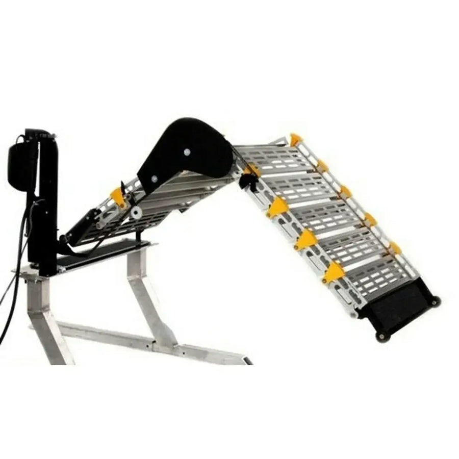 Roll-A-Ramp Powered Van Ramp for Mini and Full Size Van Ramps for AF1 and MF1 Ramps at Reliable Ramps unfolding in front of a white background