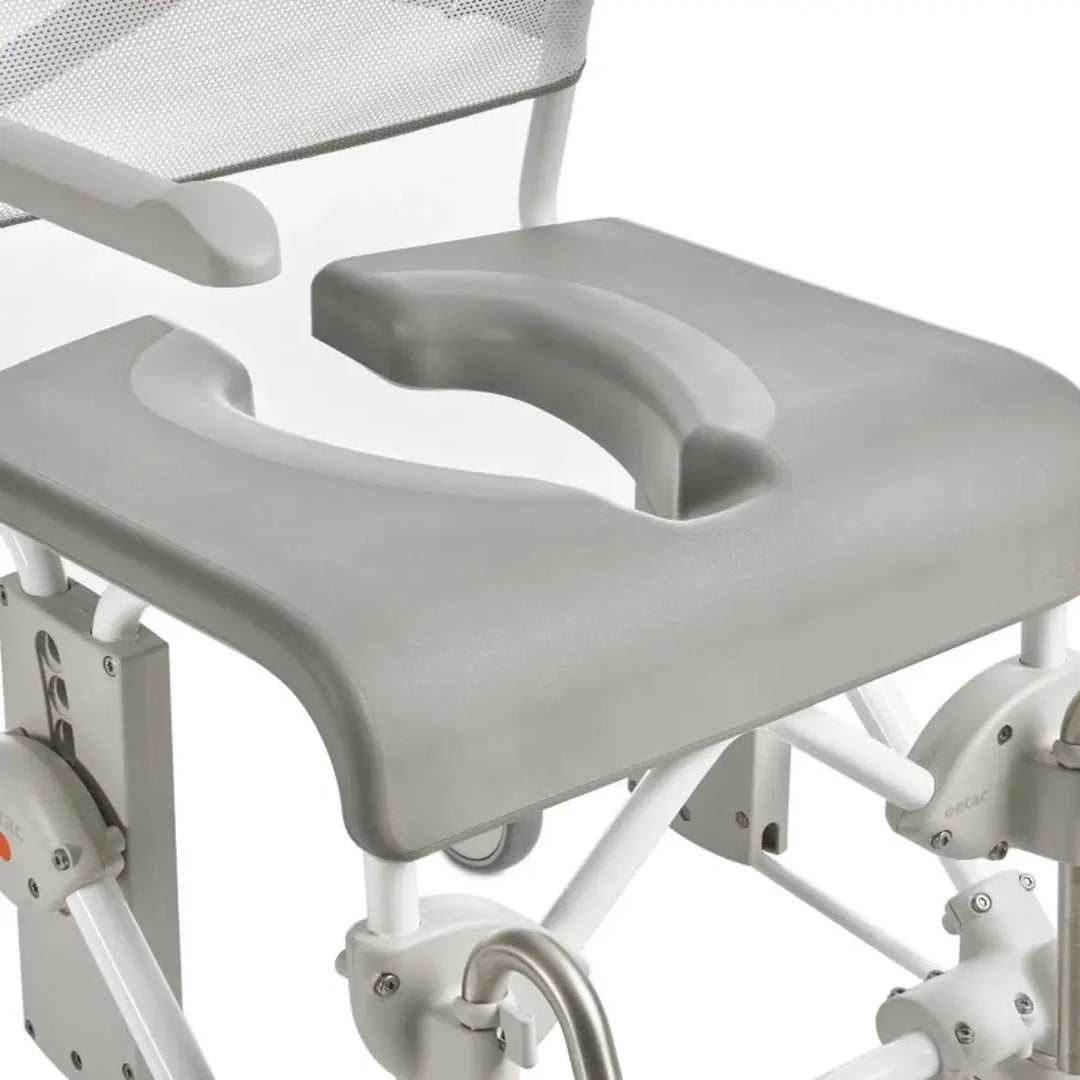 Gray shower chair with adjustable backrest on a white background